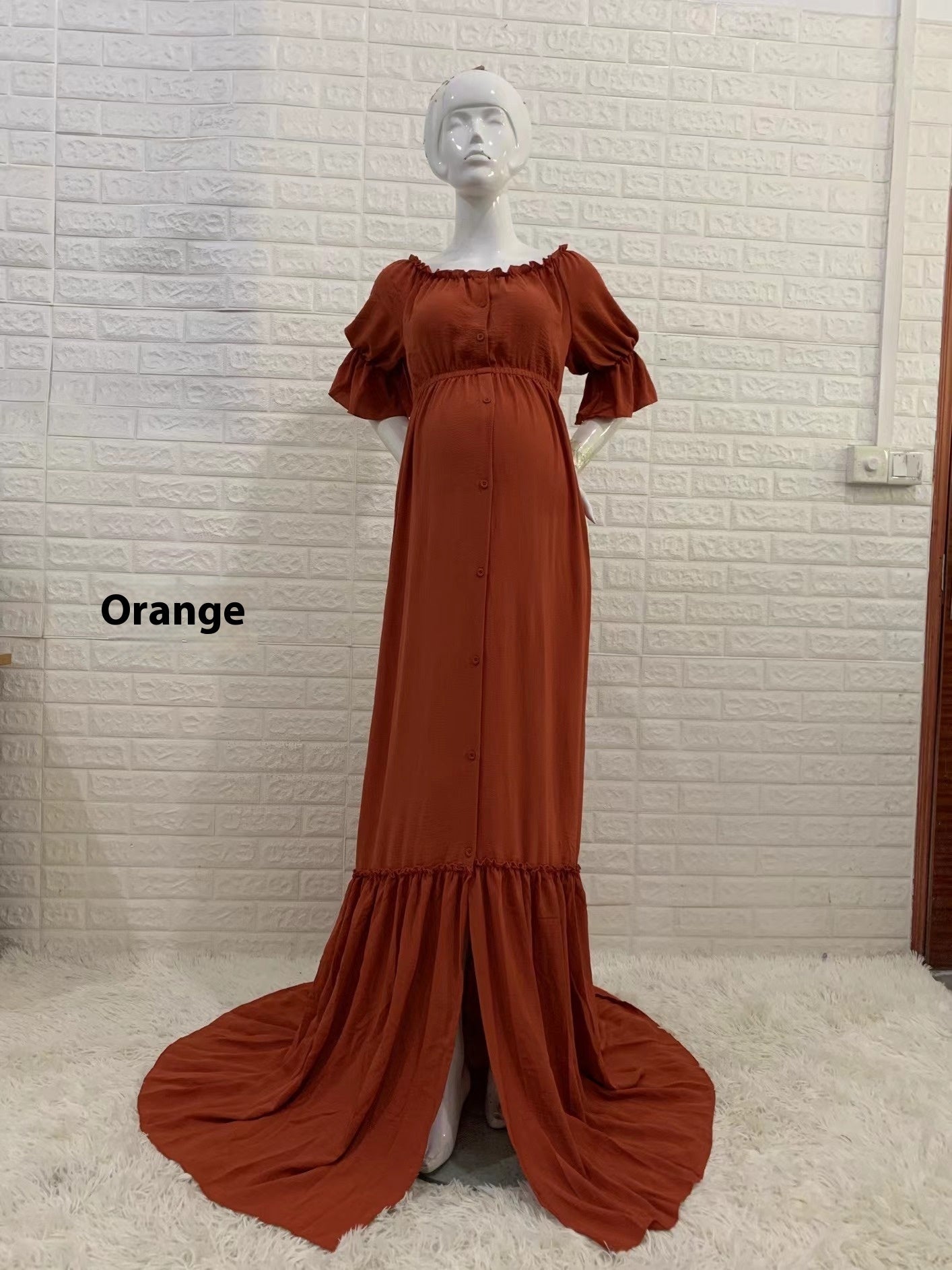 Women's Button Puff Sleeve Mop Dress