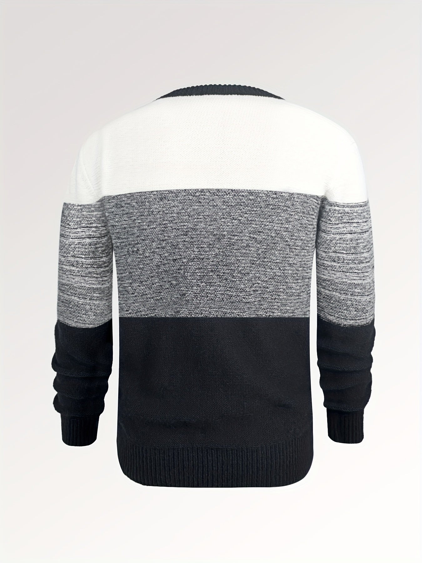 All Match Knitted Argyle Color Block Sweater, Men's Casual Warm Slightly Stretch Crew Neck Pullover Sweater For Men Fall Winter