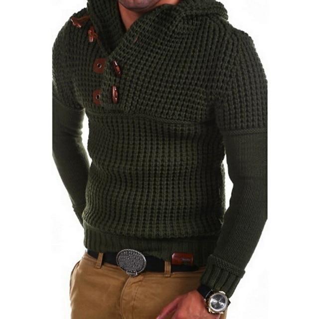 Men's double-breasted long-sleeved sweater hooded jacket