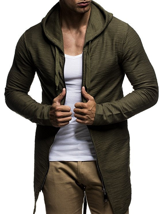 Long Hooded Long-sleeved Sweater With Split Zipper