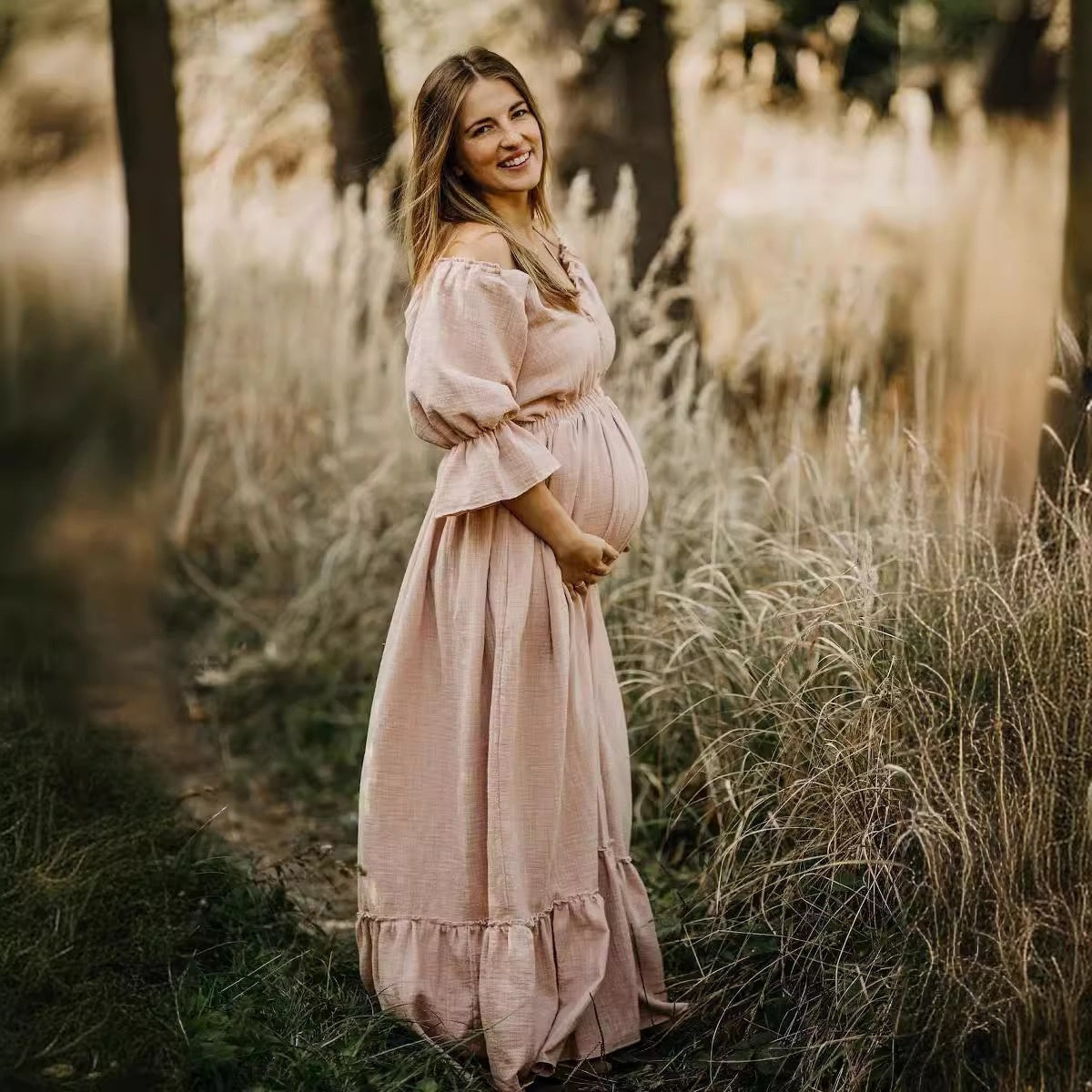 Women's Button Puff Sleeve Mop Dress