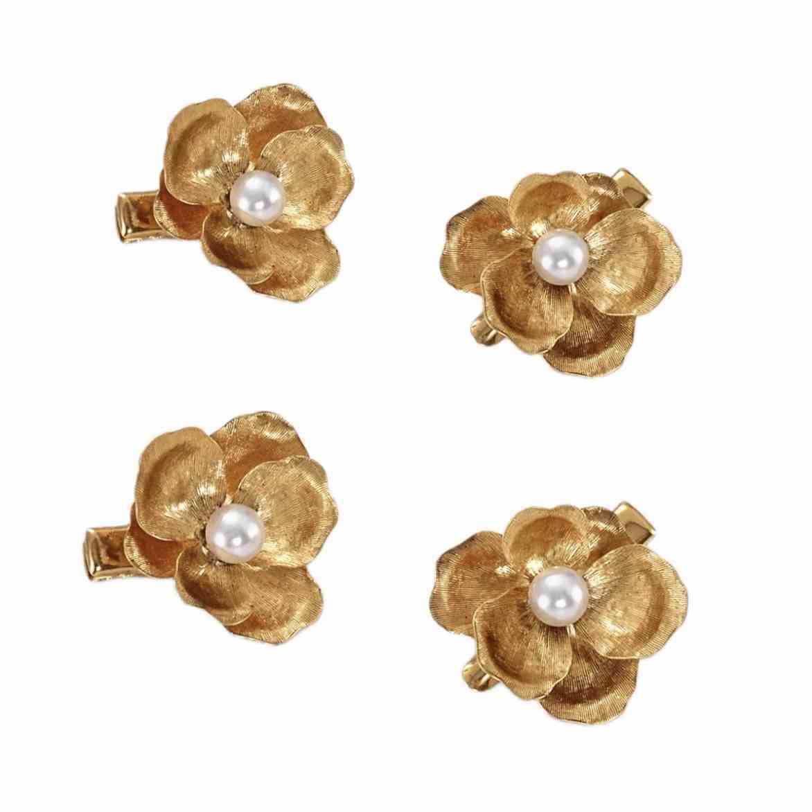 Gold Flower Pearl Barrettes Fashion Bridal Hair Accessories