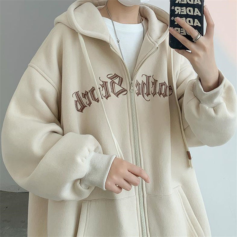 Hooded Cardigan Sweater Male Letter Embroidered Jacket