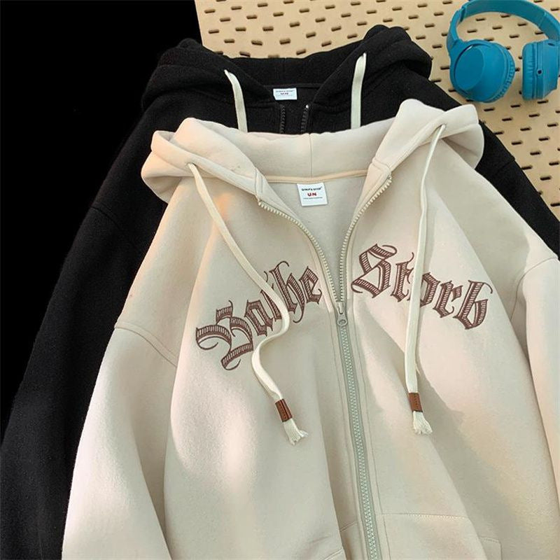 Hooded Cardigan Sweater Male Letter Embroidered Jacket