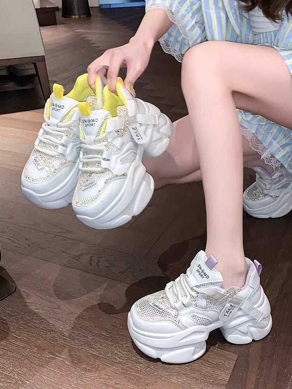 Genuine Leather 8cm Thick Bottom Women's Height Increasing Casual Sneaker