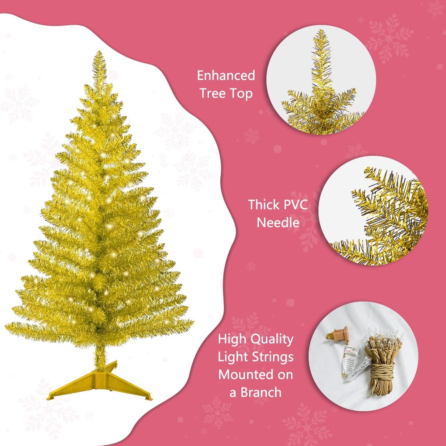 4ft Lighted Artificial White Christmas Tree | Leeheeyee Small Christmas Tree, Not Pre-lit White Tinsel Pine Trees with Lights, Ideal for Home, Office, and Xmas Tree Party Décor