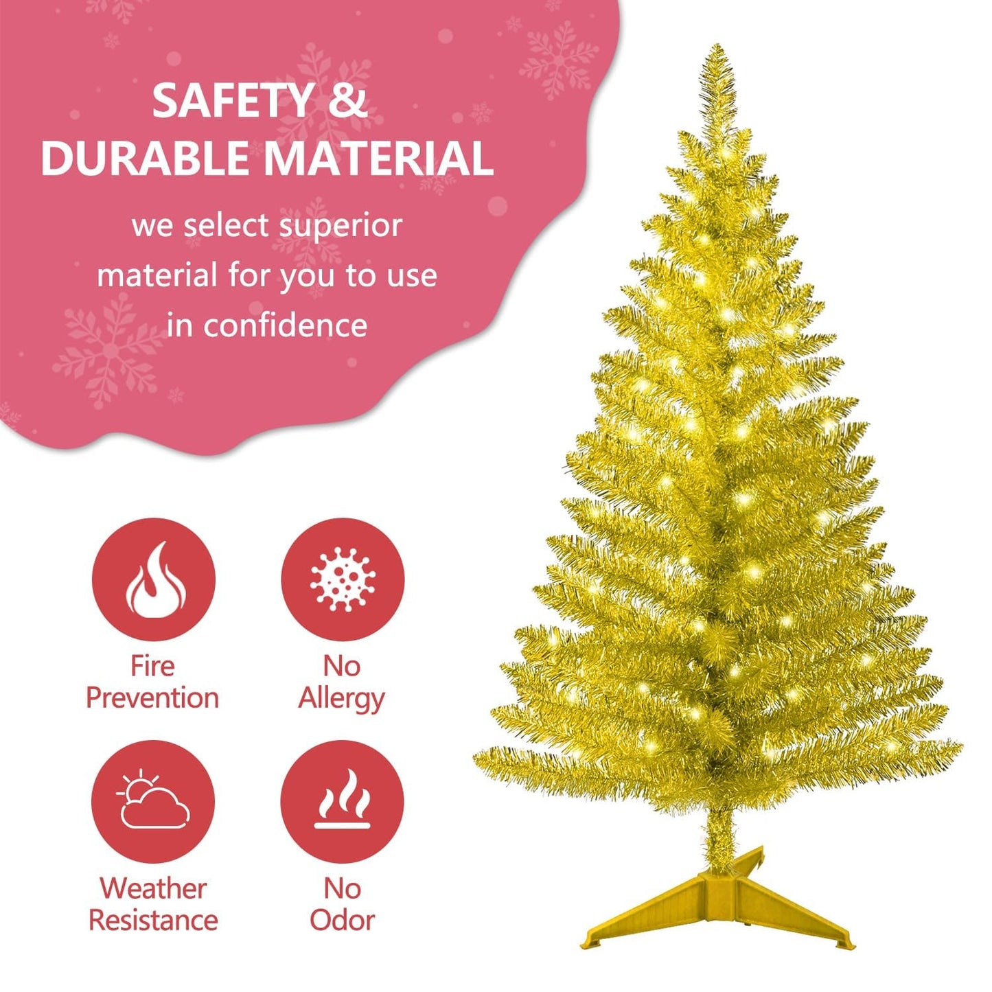 4ft Lighted Artificial White Christmas Tree | Leeheeyee Small Christmas Tree, Not Pre-lit White Tinsel Pine Trees with Lights, Ideal for Home, Office, and Xmas Tree Party Décor