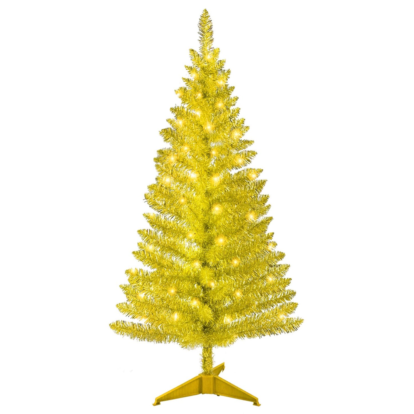 4ft Lighted Artificial White Christmas Tree | Leeheeyee Small Christmas Tree, Not Pre-lit White Tinsel Pine Trees with Lights, Ideal for Home, Office, and Xmas Tree Party Décor