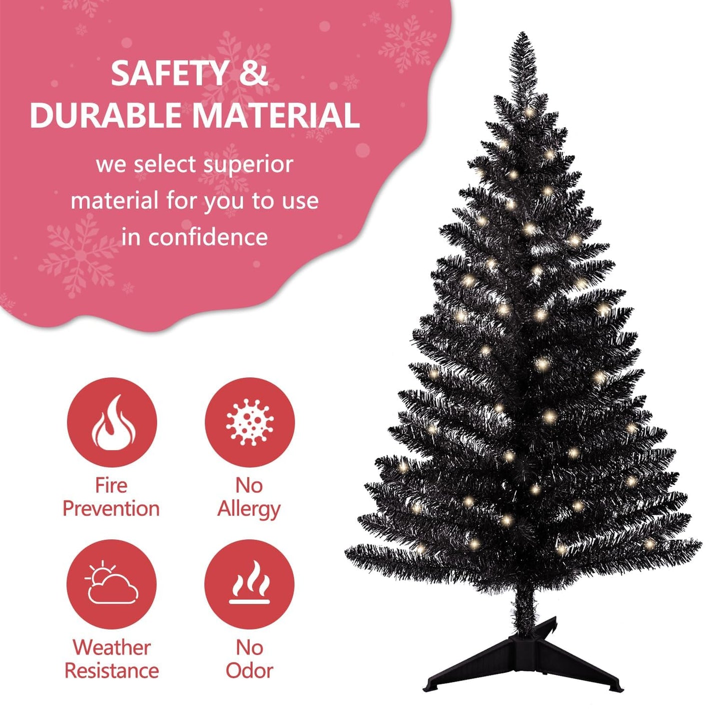 4ft Lighted Artificial White Christmas Tree | Leeheeyee Small Christmas Tree, Not Pre-lit White Tinsel Pine Trees with Lights, Ideal for Home, Office, and Xmas Tree Party Décor