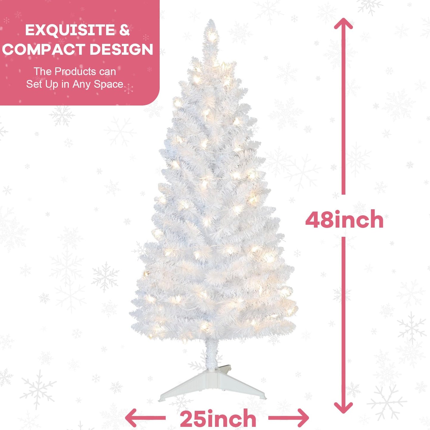 4ft Lighted Artificial White Christmas Tree | Leeheeyee Small Christmas Tree, Not Pre-lit White Tinsel Pine Trees with Lights, Ideal for Home, Office, and Xmas Tree Party Décor