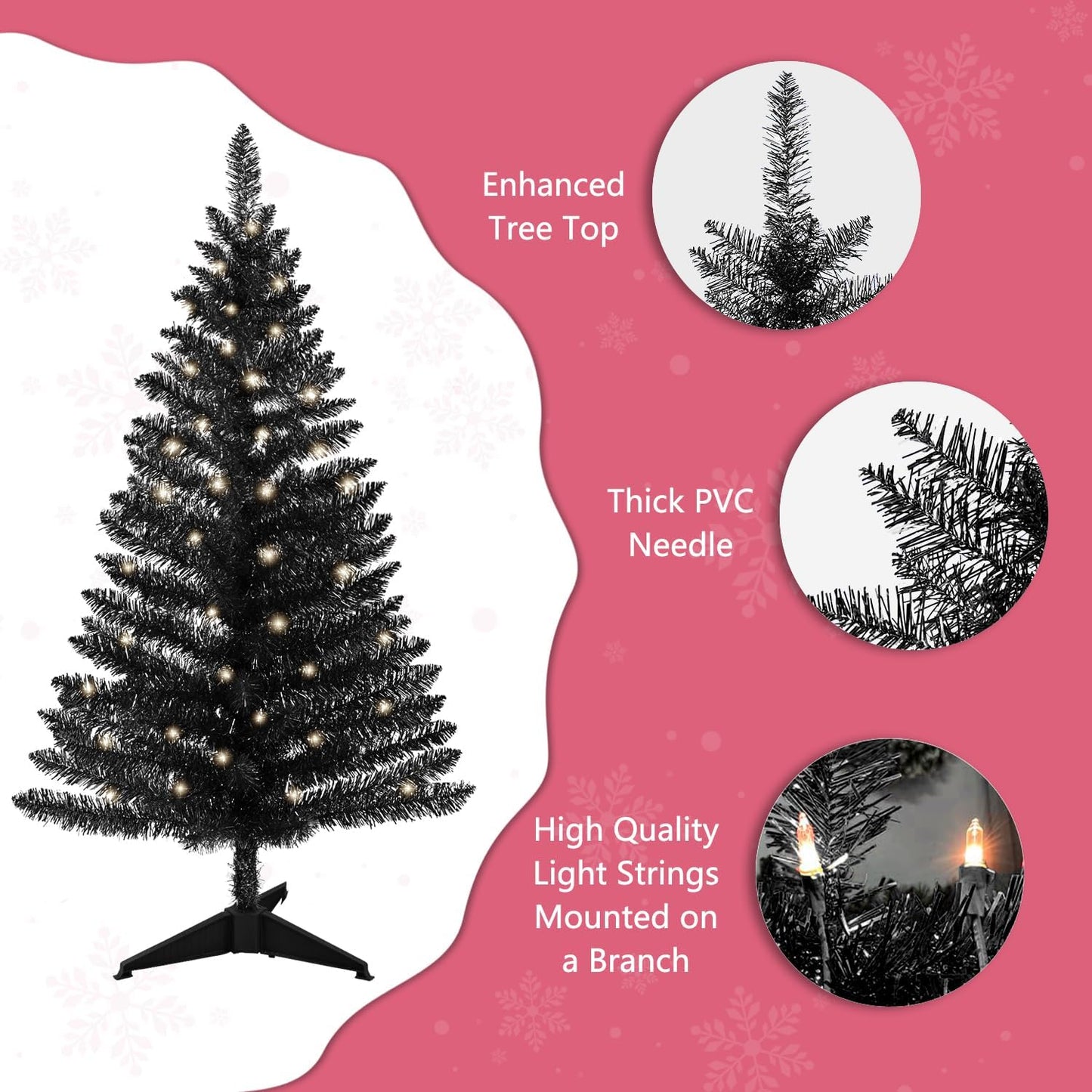 4ft Lighted Artificial White Christmas Tree | Leeheeyee Small Christmas Tree, Not Pre-lit White Tinsel Pine Trees with Lights, Ideal for Home, Office, and Xmas Tree Party Décor