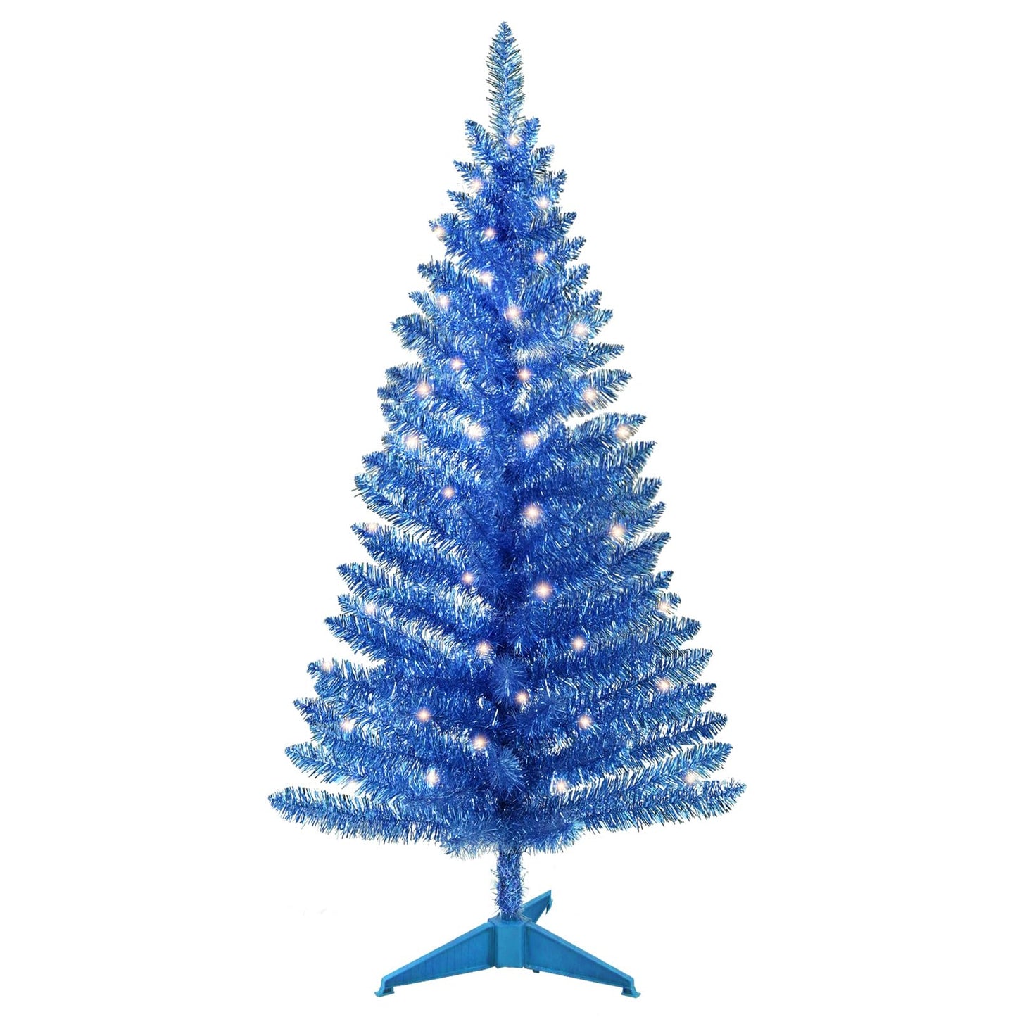 4ft Lighted Artificial White Christmas Tree | Leeheeyee Small Christmas Tree, Not Pre-lit White Tinsel Pine Trees with Lights, Ideal for Home, Office, and Xmas Tree Party Décor