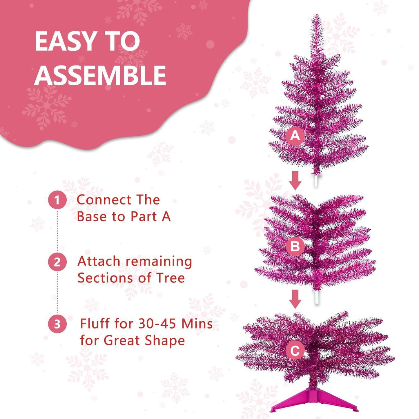 4ft Lighted Artificial White Christmas Tree | Leeheeyee Small Christmas Tree, Not Pre-lit White Tinsel Pine Trees with Lights, Ideal for Home, Office, and Xmas Tree Party Décor