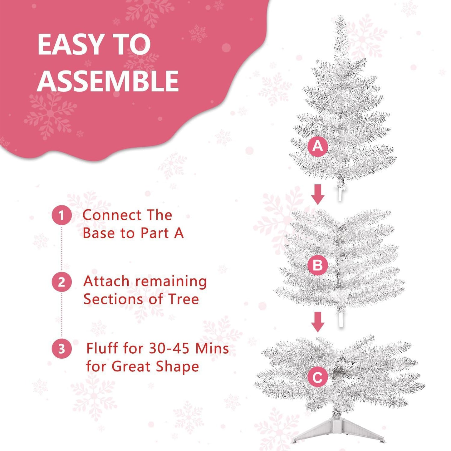 4ft Lighted Artificial White Christmas Tree | Leeheeyee Small Christmas Tree, Not Pre-lit White Tinsel Pine Trees with Lights, Ideal for Home, Office, and Xmas Tree Party Décor