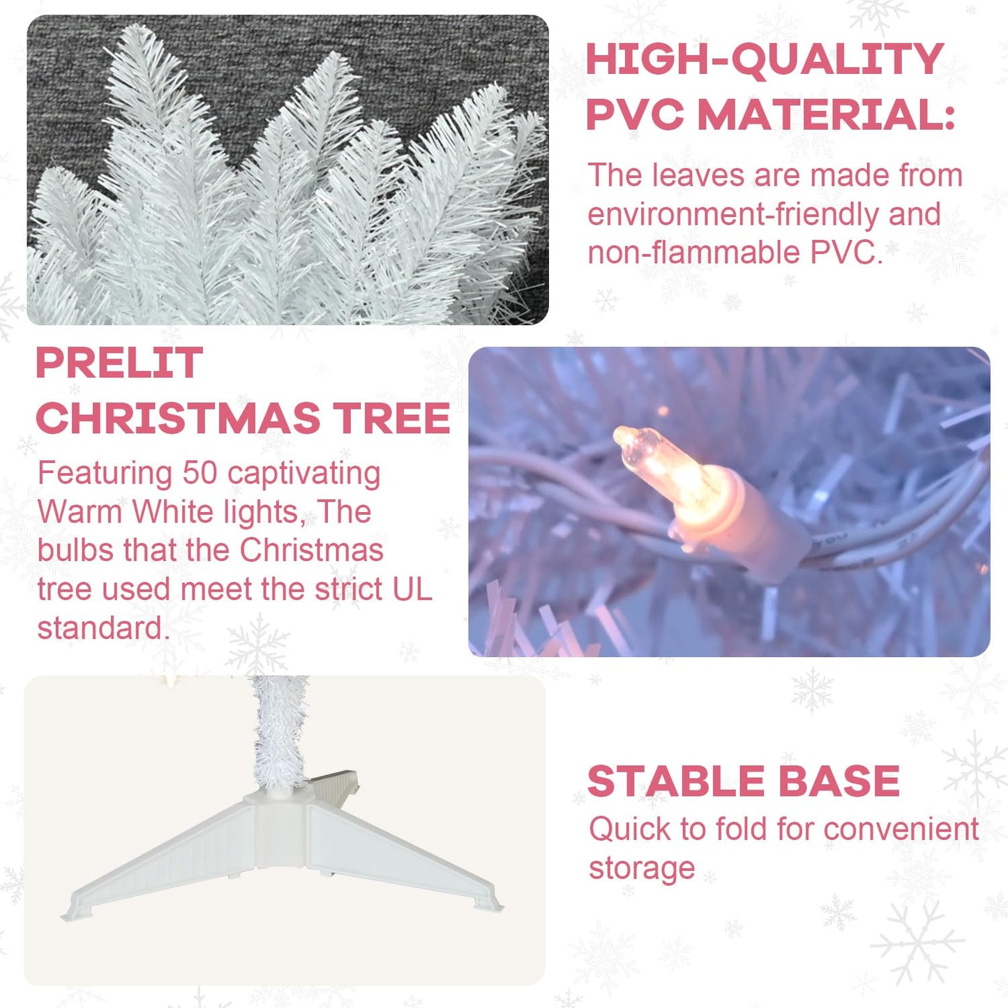 4ft Lighted Artificial White Christmas Tree | Leeheeyee Small Christmas Tree, Not Pre-lit White Tinsel Pine Trees with Lights, Ideal for Home, Office, and Xmas Tree Party Décor