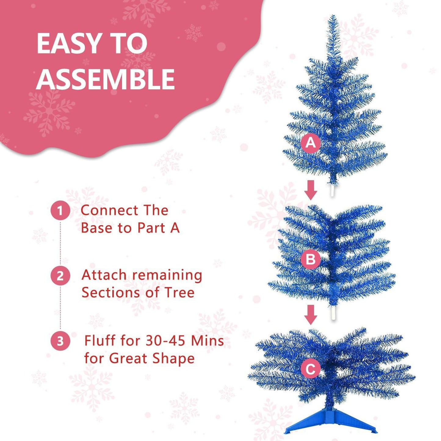 4ft Lighted Artificial White Christmas Tree | Leeheeyee Small Christmas Tree, Not Pre-lit White Tinsel Pine Trees with Lights, Ideal for Home, Office, and Xmas Tree Party Décor