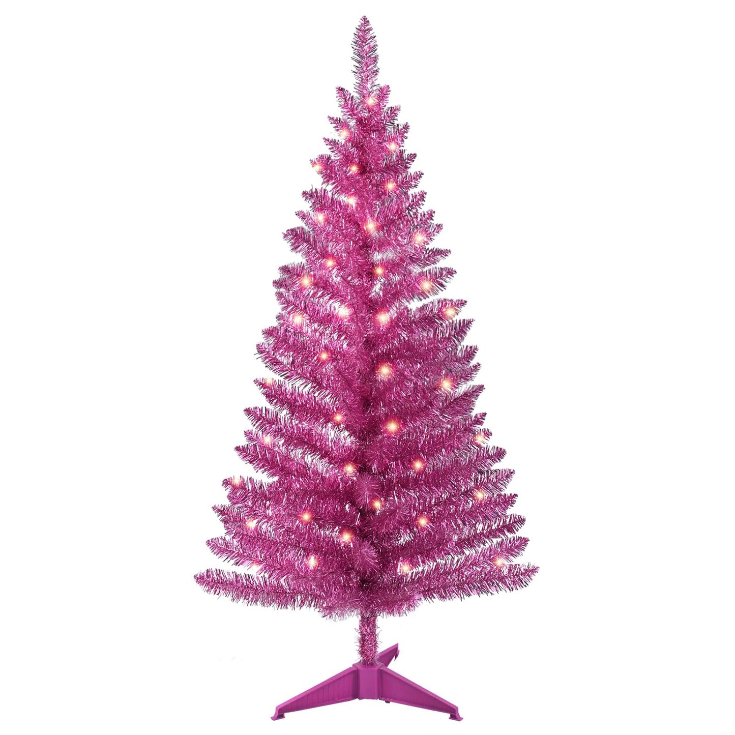 4ft Lighted Artificial White Christmas Tree | Leeheeyee Small Christmas Tree, Not Pre-lit White Tinsel Pine Trees with Lights, Ideal for Home, Office, and Xmas Tree Party Décor