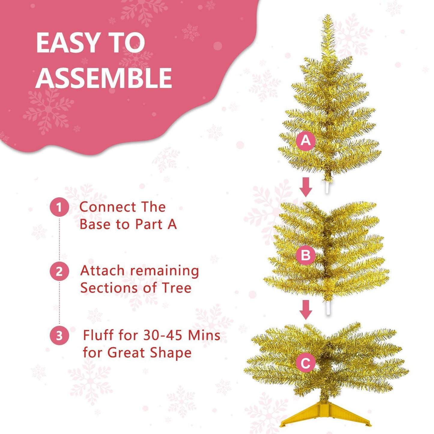 4ft Lighted Artificial White Christmas Tree | Leeheeyee Small Christmas Tree, Not Pre-lit White Tinsel Pine Trees with Lights, Ideal for Home, Office, and Xmas Tree Party Décor