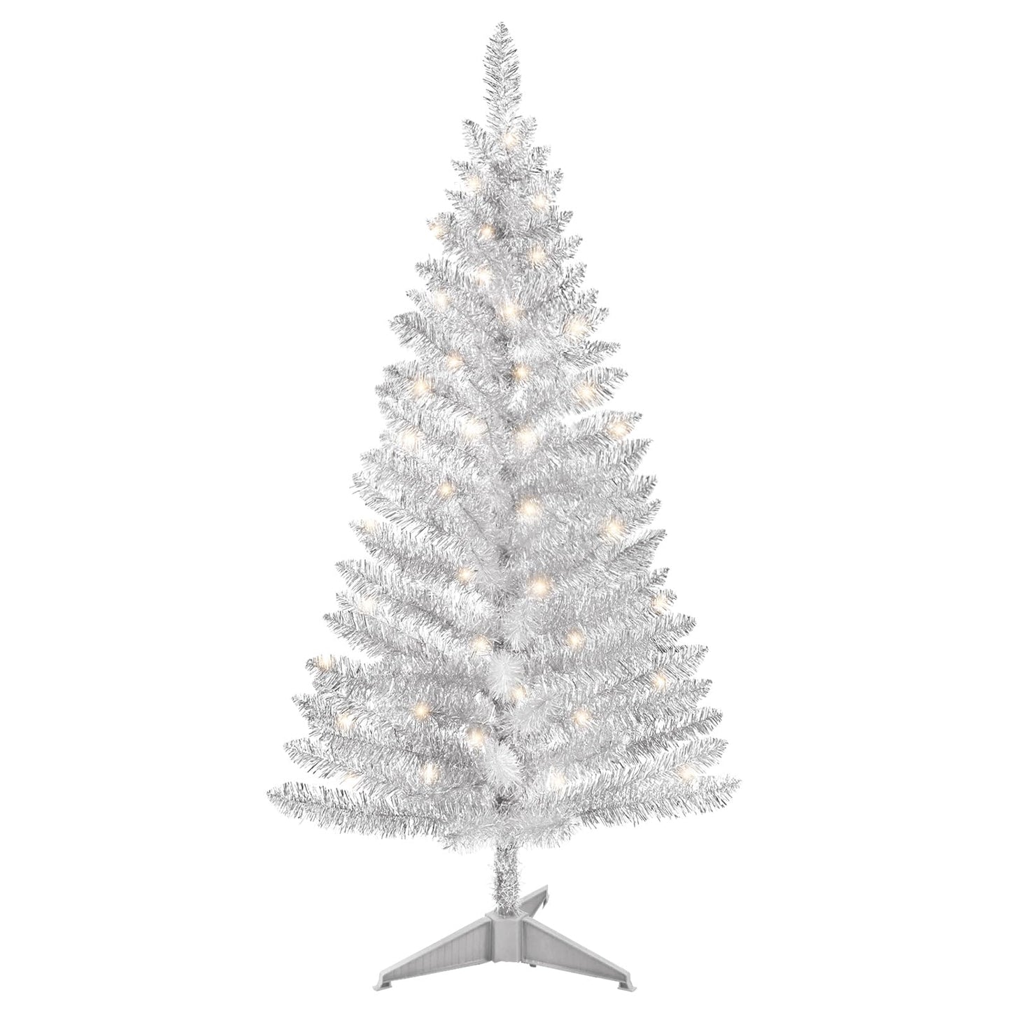 4ft Lighted Artificial White Christmas Tree | Leeheeyee Small Christmas Tree, Not Pre-lit White Tinsel Pine Trees with Lights, Ideal for Home, Office, and Xmas Tree Party Décor