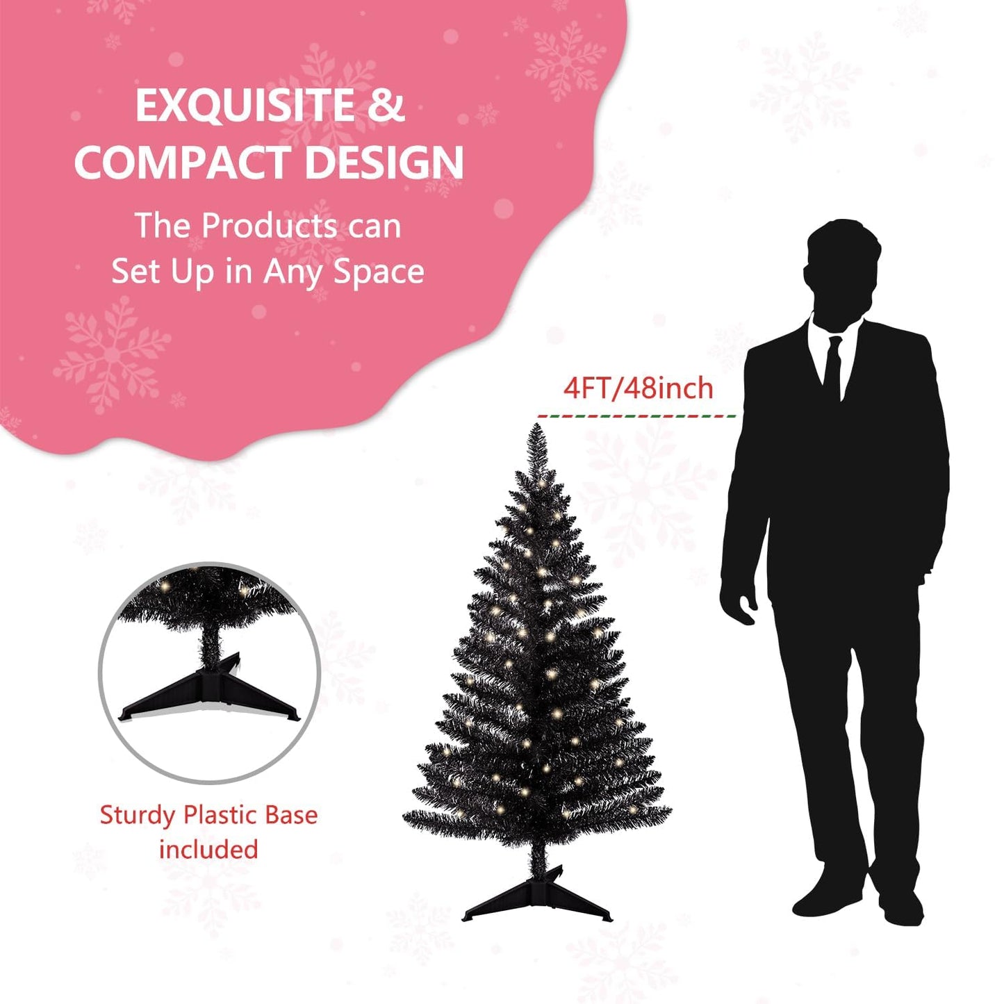 4ft Lighted Artificial White Christmas Tree | Leeheeyee Small Christmas Tree, Not Pre-lit White Tinsel Pine Trees with Lights, Ideal for Home, Office, and Xmas Tree Party Décor