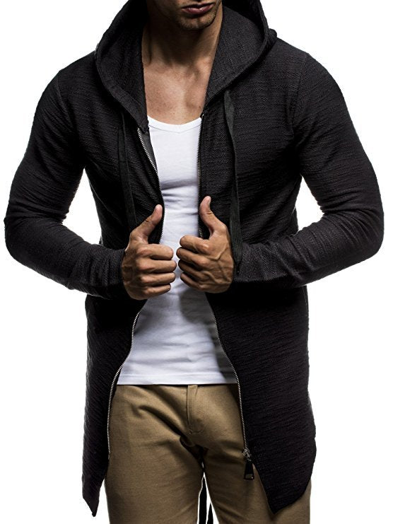 Long Hooded Long-sleeved Sweater With Split Zipper