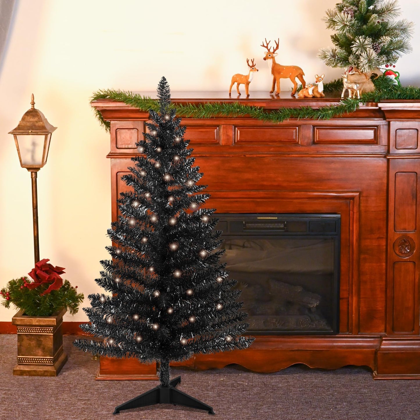 4ft Lighted Artificial White Christmas Tree | Leeheeyee Small Christmas Tree, Not Pre-lit White Tinsel Pine Trees with Lights, Ideal for Home, Office, and Xmas Tree Party Décor