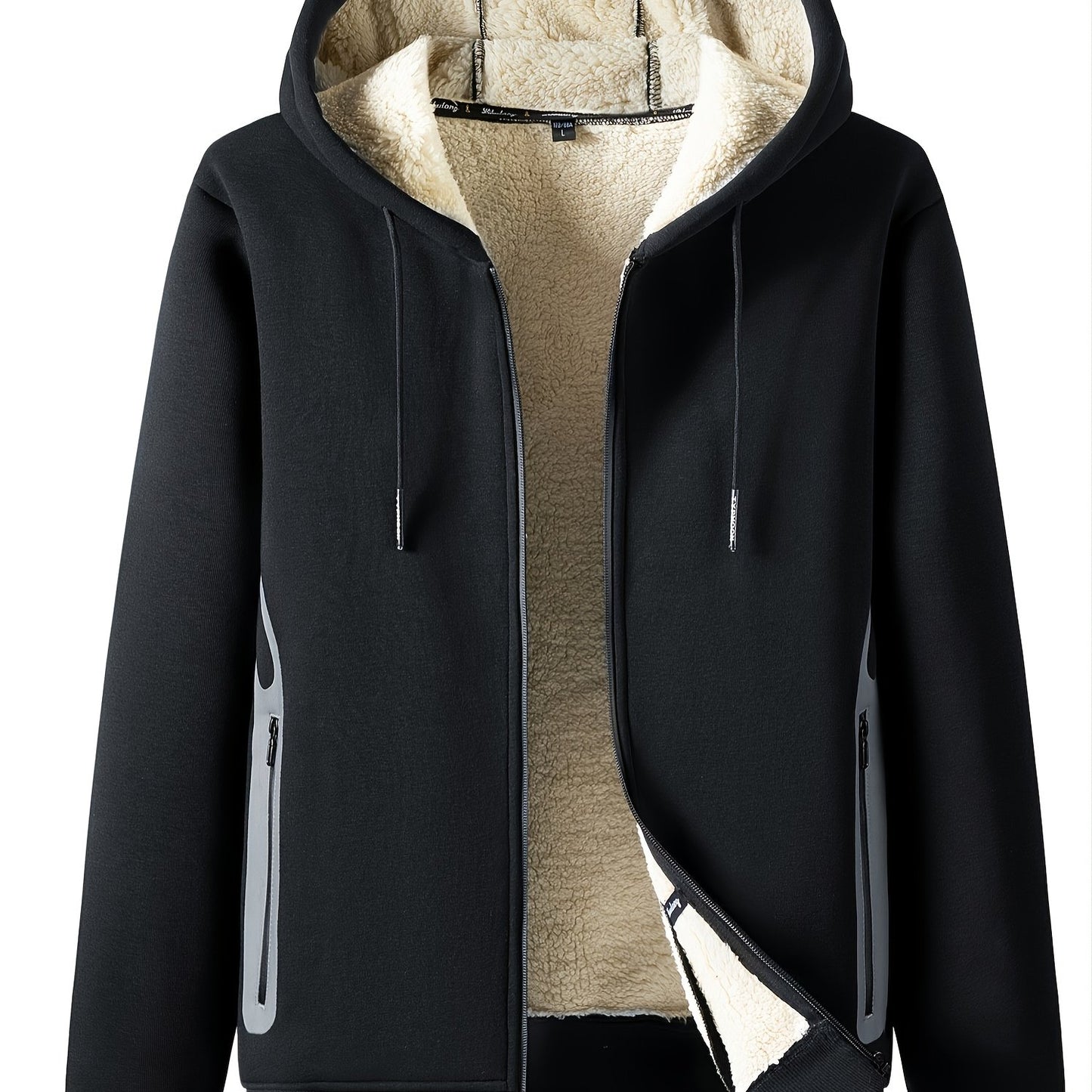 Cozy Fleece Thermal Hooded Jacket for Men - Soft, Warm, and Water-Resistant with Zipper Closure and Adjustable Drawstrings for Winter Outdoor Activities - Perfect for Casual Daily Wear, Hiking, Camping, and Skiing