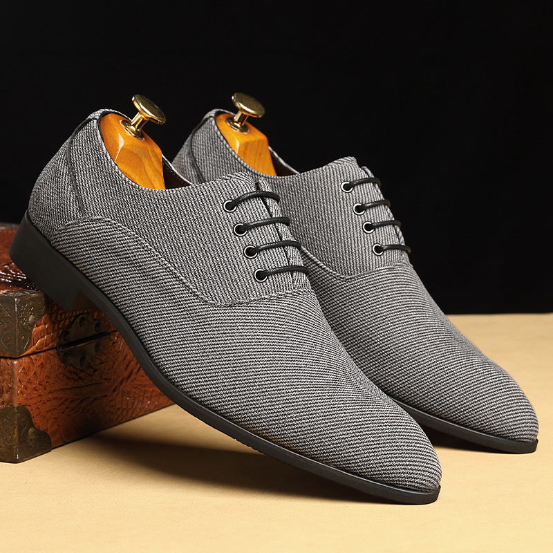 Men's Casual Leather Shoes Denim Black Bridegroom Wedding Trendy Shoes
