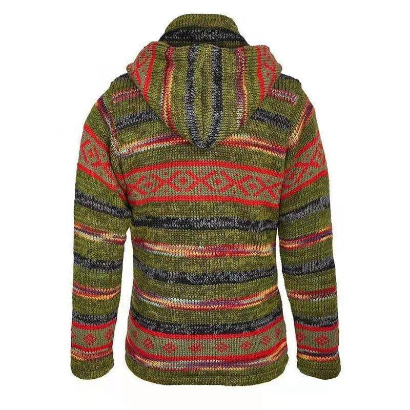Men's Autumn And Winter Striped Knitted Sweater Long-sleeved Hooded Sweater Coat
