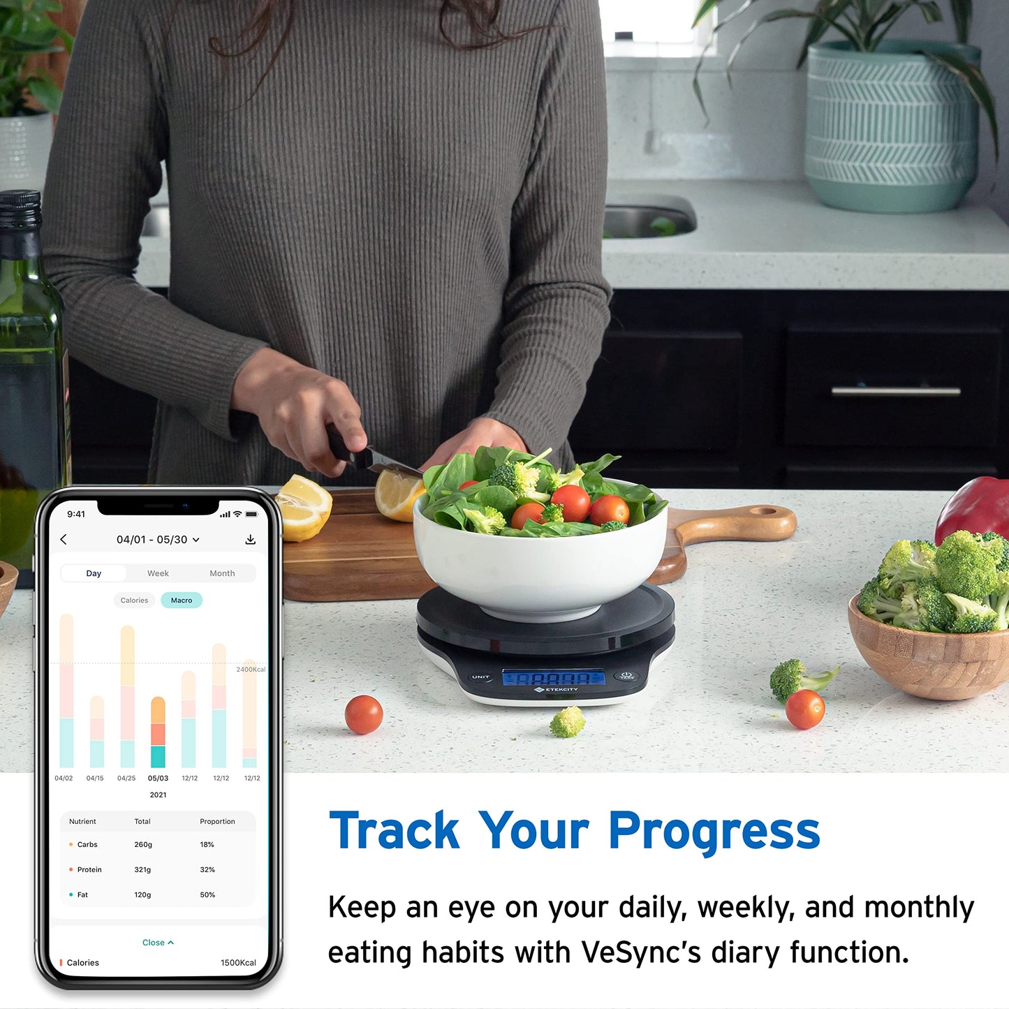 Etekcity Food Kitchen Scale, Digital Grams and Ounces for Weight Loss, Baking, Cooking, Keto and Meal Prep, LCD Display, Medium, 304 Stainless Steel