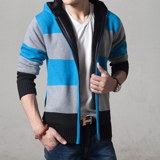 Men's knitted sweater with a hooded top