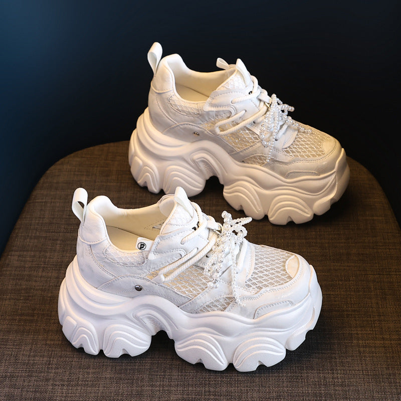 Thick Bottom Height Increasing Insole Mesh Breathable Pearl Dad Shoes Women