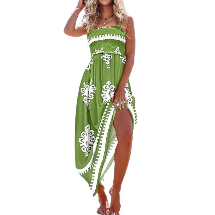 Summer Fashion Suspenders Sexy Backless Tube Top Swing Dress