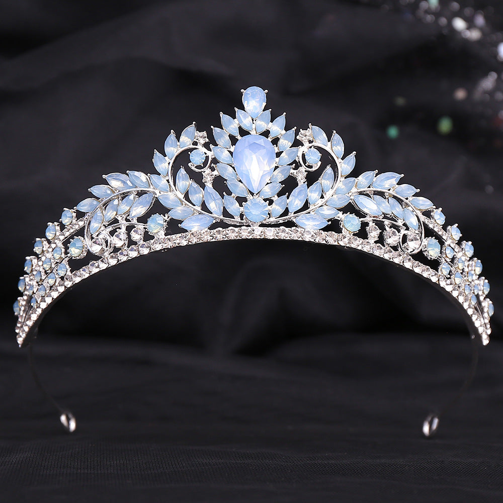 Wedding Birthday Headdress Crown Alloy Inlaid Protein Green Bright Crystal Bride