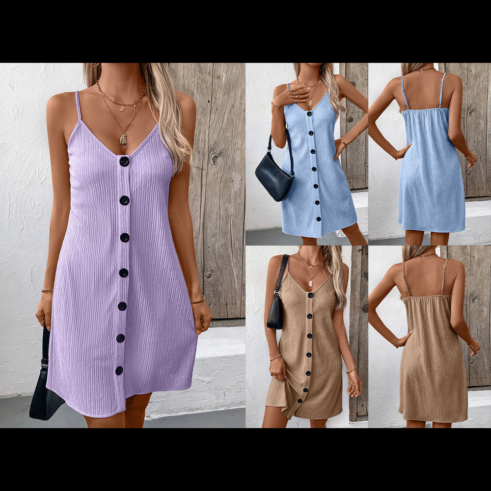 Women's Fashion Personalized Solid Color Sling Dress