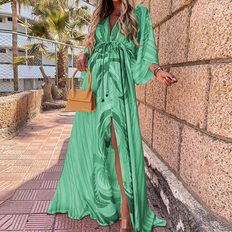 Spring And Summer V-neck Lace-up Beach Dress