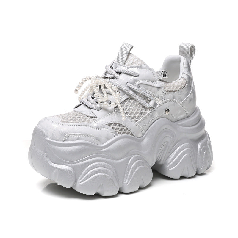 Thick Bottom Height Increasing Insole Mesh Breathable Pearl Dad Shoes Women