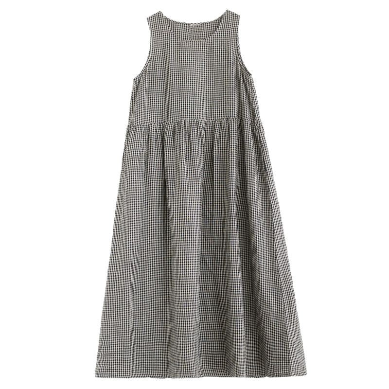 Art Retro Plaid Cotton And Linen Vest Skirt Women's Summer Outer Wear