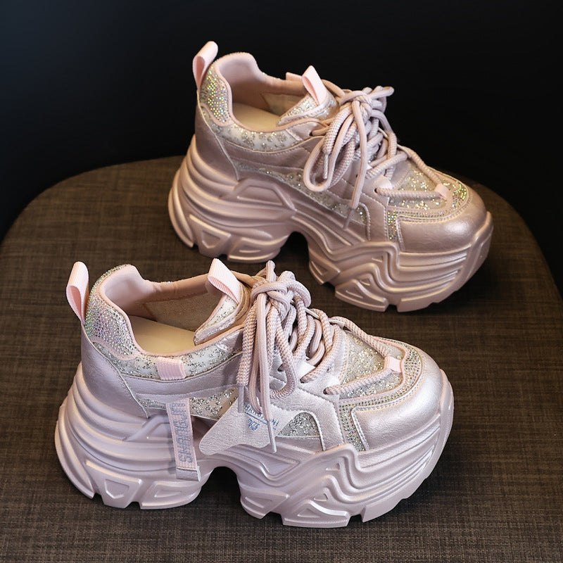 Height Increasing Insole Rhinestone Sequins Dad Shoes Women