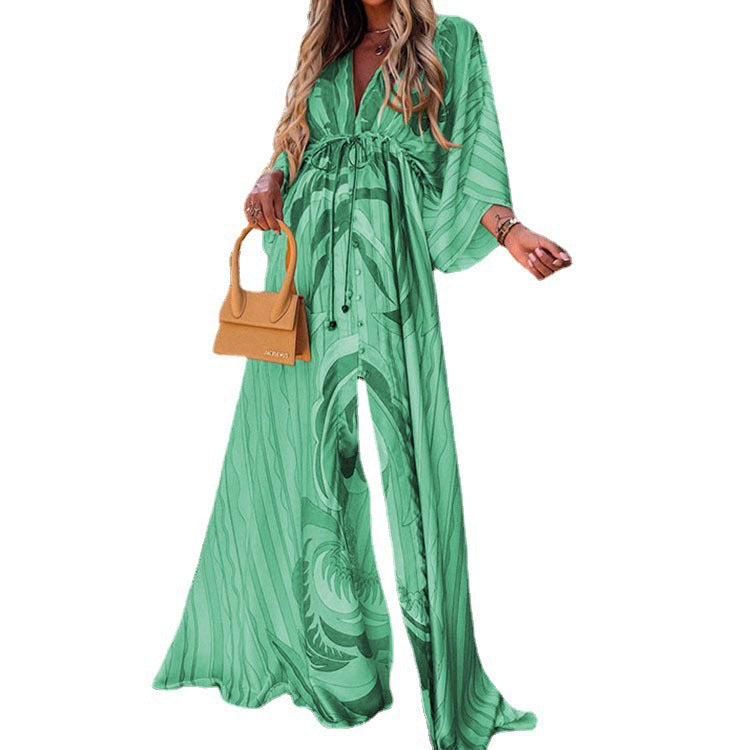 Spring And Summer V-neck Lace-up Beach Dress