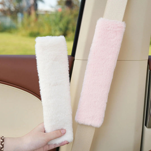 1 piece of artificial rabbit hair long car seat belt shoulder protector suitable for autumn and winter seasons