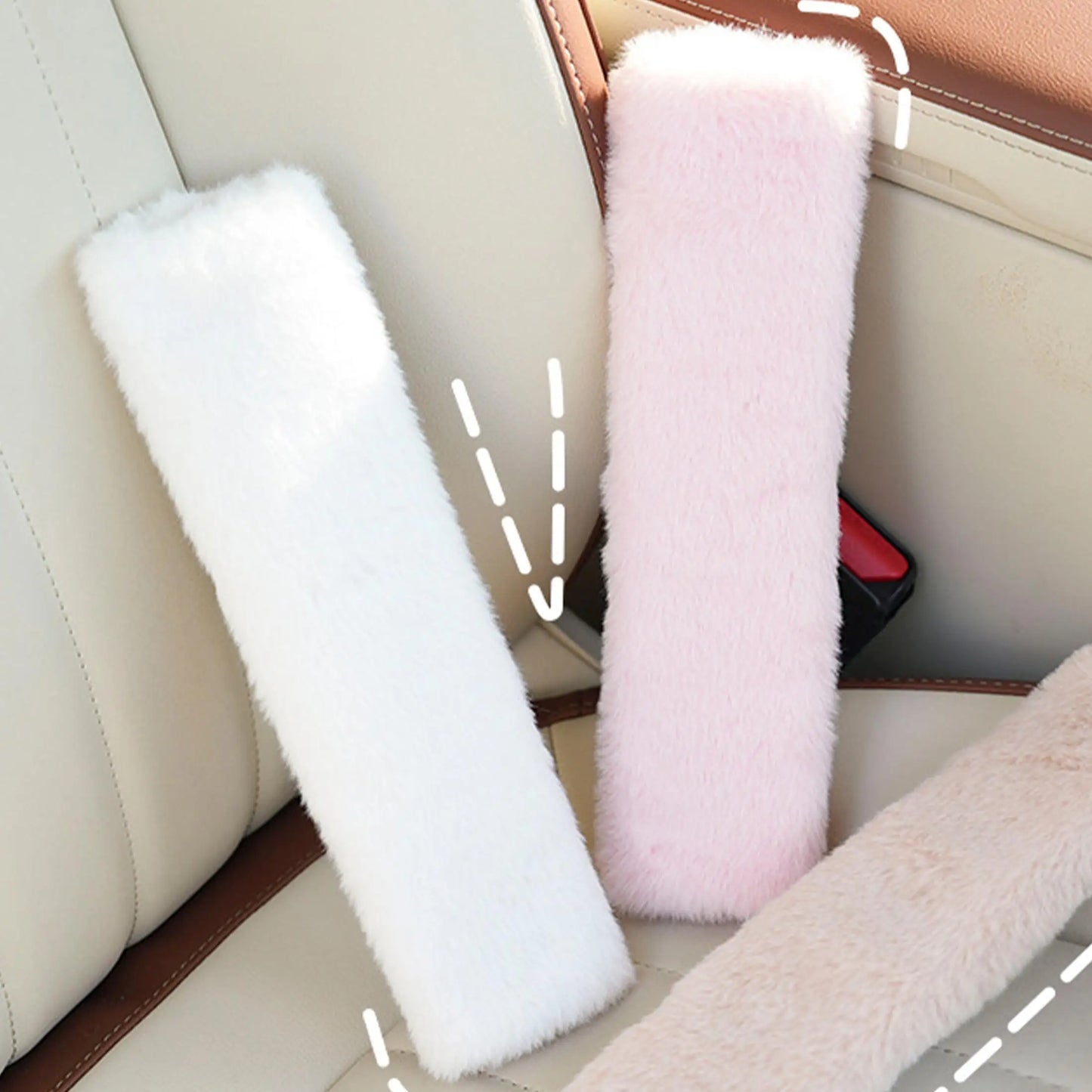 1 piece of artificial rabbit hair long car seat belt shoulder protector suitable for autumn and winter seasons