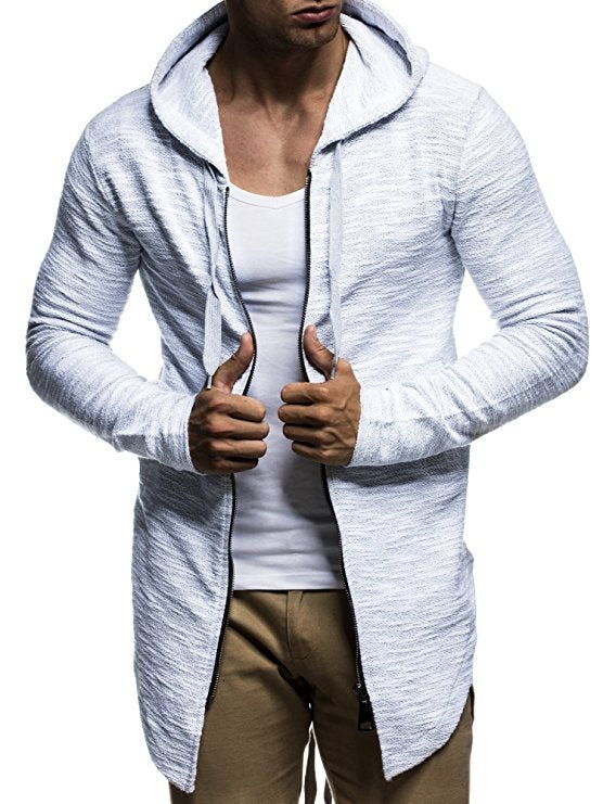 Long Hooded Long-sleeved Sweater With Split Zipper