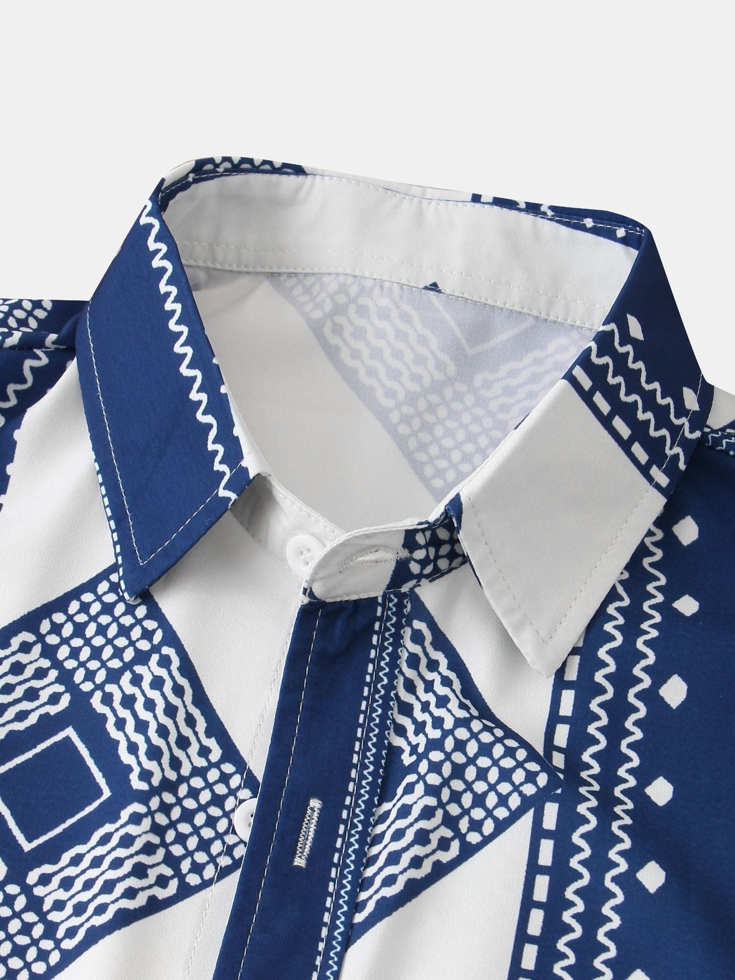 2023 New Arrival - Mens Geometric Pattern Floral Casual Slim Fit Short Sleeve Shirt - Cotton Blend, Medium Stretch, Lapel Collar, Button Details, Hand Washable, Perfect for Fall Season