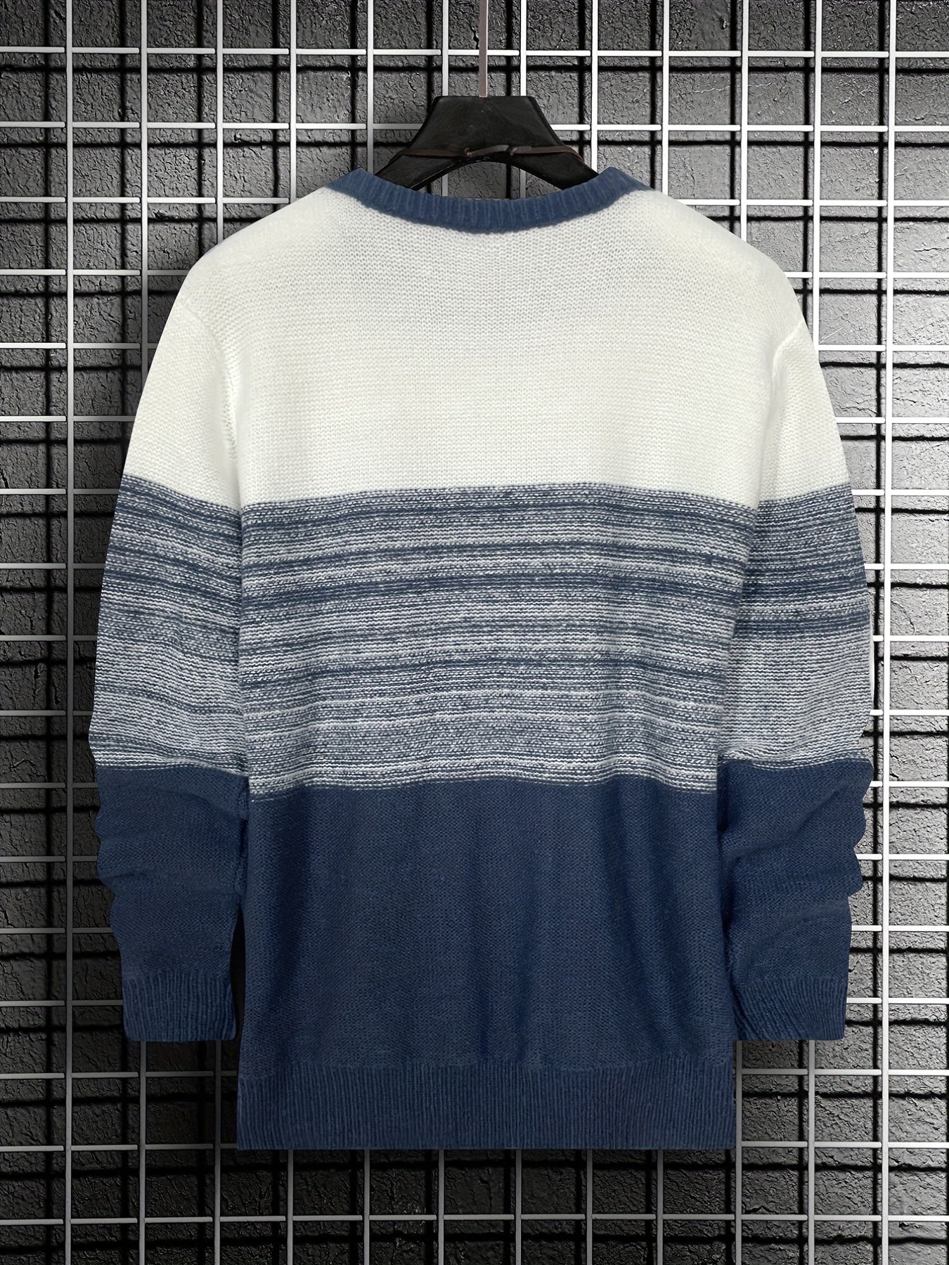 All Match Knitted Argyle Color Block Sweater, Men's Casual Warm Slightly Stretch Crew Neck Pullover Sweater For Men Fall Winter