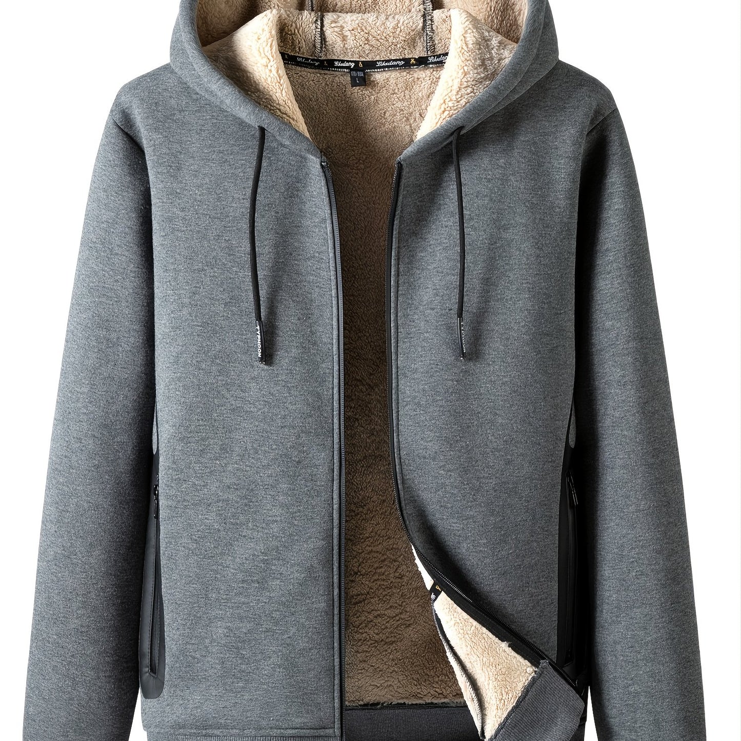 Cozy Fleece Thermal Hooded Jacket for Men - Soft, Warm, and Water-Resistant with Zipper Closure and Adjustable Drawstrings for Winter Outdoor Activities - Perfect for Casual Daily Wear, Hiking, Camping, and Skiing