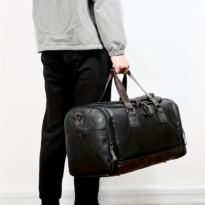 Large Weekend Bag Men Quality PU Leather Travel Carry On Luggage Bag Duffel Handbag Casual Traveling Tote
