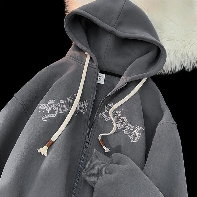 Hooded Cardigan Sweater Male Letter Embroidered Jacket