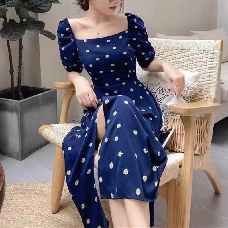 French Blue Polka Dots Dress Women's Summer New