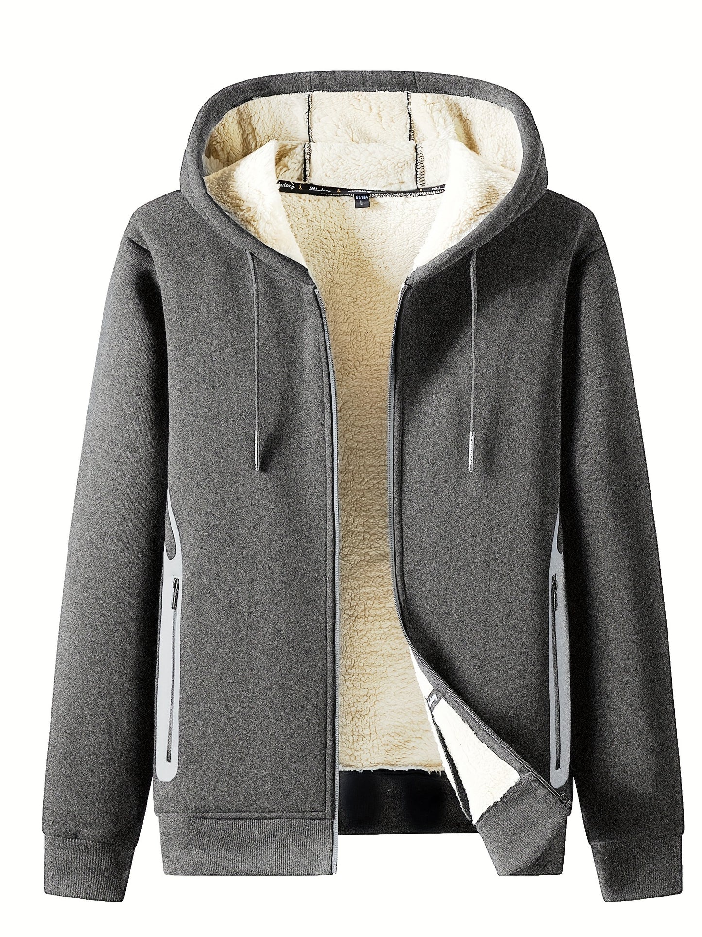 Cozy Fleece Thermal Hooded Jacket for Men - Soft, Warm, and Water-Resistant with Zipper Closure and Adjustable Drawstrings for Winter Outdoor Activities - Perfect for Casual Daily Wear, Hiking, Camping, and Skiing